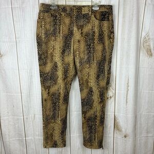 Ralph Lauren Snakeskin Hi-Rise Pants Ankle Zippers Tapered Leg Tan Black Size 10